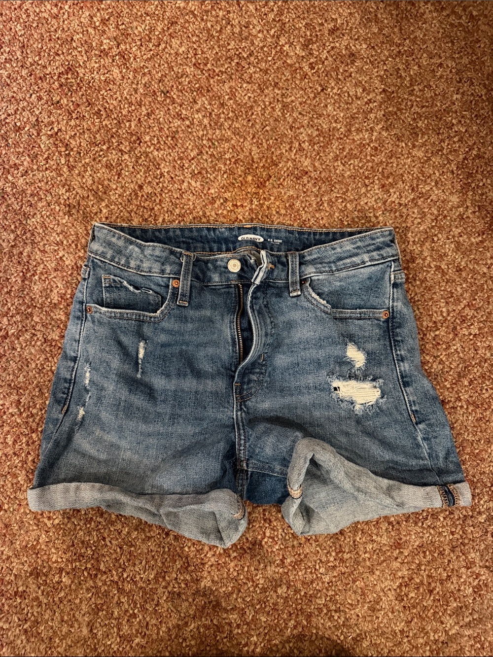 Old Navy Distressed Blue Denim Roll-Hem Shorts